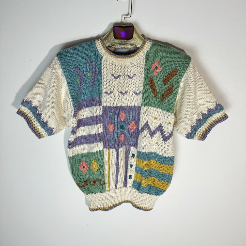 80s Lauren Cole Petites Vintage Colorblock Knitted sweater cottage size Small